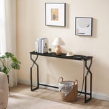 MAHANCRIS Console Sofa Table, 44.9" Entryway Table with Power Station, Narrow Couch Table, Hallway Table, Sofa Table with USB Ports, Metal Frame, for Entrance, Living Room, Black CTHB113E01 MAHANCRIS