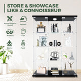 HAMBING Glass Display Cabinet with LED Light & Lock, 4 Shelves 3-Column Display Showcase, 2 Side Doors and Open Center Column, Tempered Glass Curio Cabinet for Bedroom, Living Room - Black HAMBING
