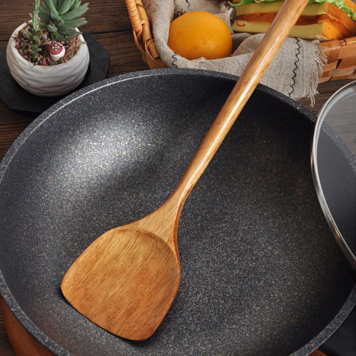 Wooden Spatula,Slotted Turner,Soup Ladle,Long Handle Utensils Set,Handmade for Kitchen Cookware (Wooden Utensil 4 Sets) FJNATINH