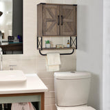 RUSTOWN Farmhouse Medicine Cabinet with 2 Barn Door, Wood Wall Mounted Storage Cabinet with Adjustable Shelf and Towel Bar, 3-Tier Bathroom Cabinet for Bathroom, Living Room(Washed Oak, Medium) RUSTOWN