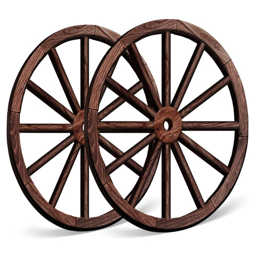 OYEFLY 2 Pcs Wagon Wheel Decor,Decorative Vintage Wood Garden Wagon Wheel,Vintage Rustic Wagon Wheel (Brown, 12 Inch)