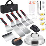 VIKEYHOME Griddle Accessories Kit, 28 Pcs Griddle Grill Tools Set, Professional Grill BBQ Spatula Set with Basting Cover, Spatula, Scraper, Bottle, Tongs, Egg Ring VIKEYHOME