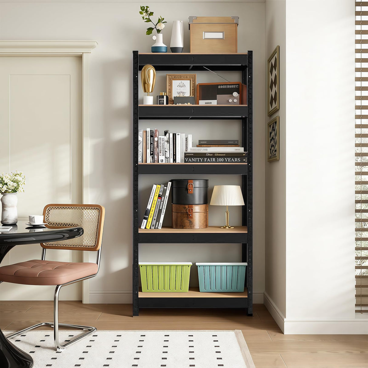 Panana 5 Tier Racking Shelf 59x27.5x11.8 inch Garage Shelving Storage Shelves Unit 1.5M Higher Workshop/Commercial/Industrial/Kitchen Utility Rack Shelf Organizer (Black, 150X70X30CM) Panana