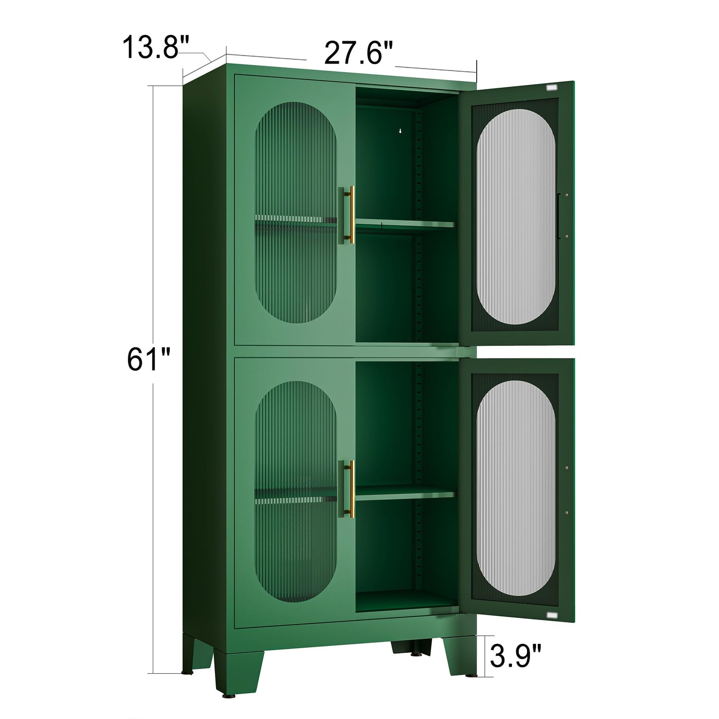 pozdeg Metal Storage Cabinet,Pantry Kitchen Storage Cabinets with 4 Doors,2 Adjustable Shelf，Floor Storage Cabinet for Kitchen, Laundry Room, Home Office, Kids Room（Green） - WoodArtSupply