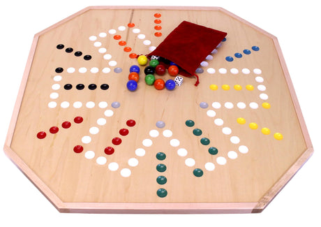 AmishToyBox.com Large Wahoo Marble Game Board Set - 25" Wide - Maple Wood - Double-Sided - with Large 1" Marbles and Dice Included AmishToyBox.com