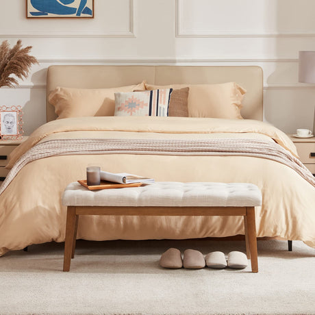 HUIMO Bedroom Bench for End of Bed, Upholstered Dining Seat for Kitchen, Button-Tufted Ottoman Bench for Entryway and Living Room, Beige HUIMO