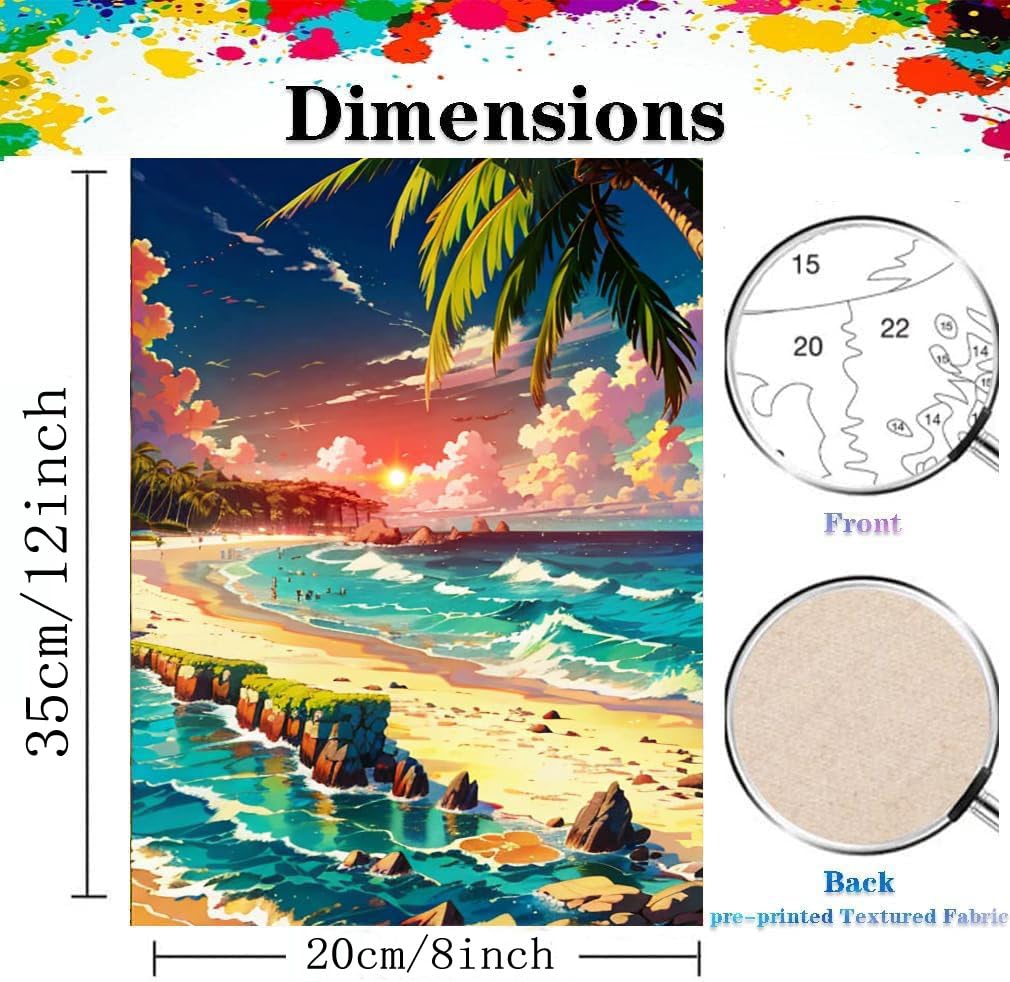 MXCFZX Sunset Beach Paint by Numbers kit for Adults，Beginner on Advanced Canvas Adult Paint by Number Kits ，Easy Landscape Painting by Numbers,Acrylic Paint Boat On Lake Crafts for Home Decor 8x12in MXCFZX
