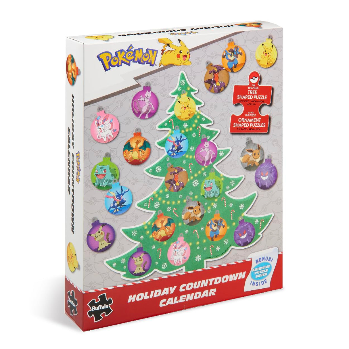 Buffalo Games - Pokémon - 12 Days of Christmas Advent Calendar Puzzles – Eleven 100 Piece Mini Ornament Jigsaw Puzzles and One 300 Piece Christmas Tree Jigsaw Puzzle – 1,400 Total Pieces Buffalo Games