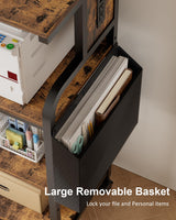 WTINAPIG Tall Printer Stand with Storage Adjustable Shelf and Bag, 4-Tier Large Printer Table with Charging Station for Home Office, Printer Cart with Wheels for 3D Printer Shredder Scanner Fax WTINAPIG