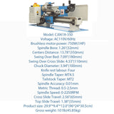 BEILOCKERY Mini Metal Lathe CJ0618 Metric Thread 750W Benchtop Precision Metal Wood Horizontal Lathe 0-2500rpm Variable Speed 7"*14" 110V for Teaching and Production BEILOCKERY