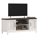 ChooChoo Farmhouse TV Stand, Wood Grooved Door Entertainment Center with Storage Cabinets and Open Shelves, Rustic Media Console up to 55 inches for Living Room, Bedroom, White ChooChoo