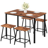VECELO Kitchen Table and Chairs for 4, Dining Room Set with Chairs/Stools, Heavy-Duty Metal Frame with Wooden Tabletop for Small Spaces, Easy Assembly, Antique Brown VECELO