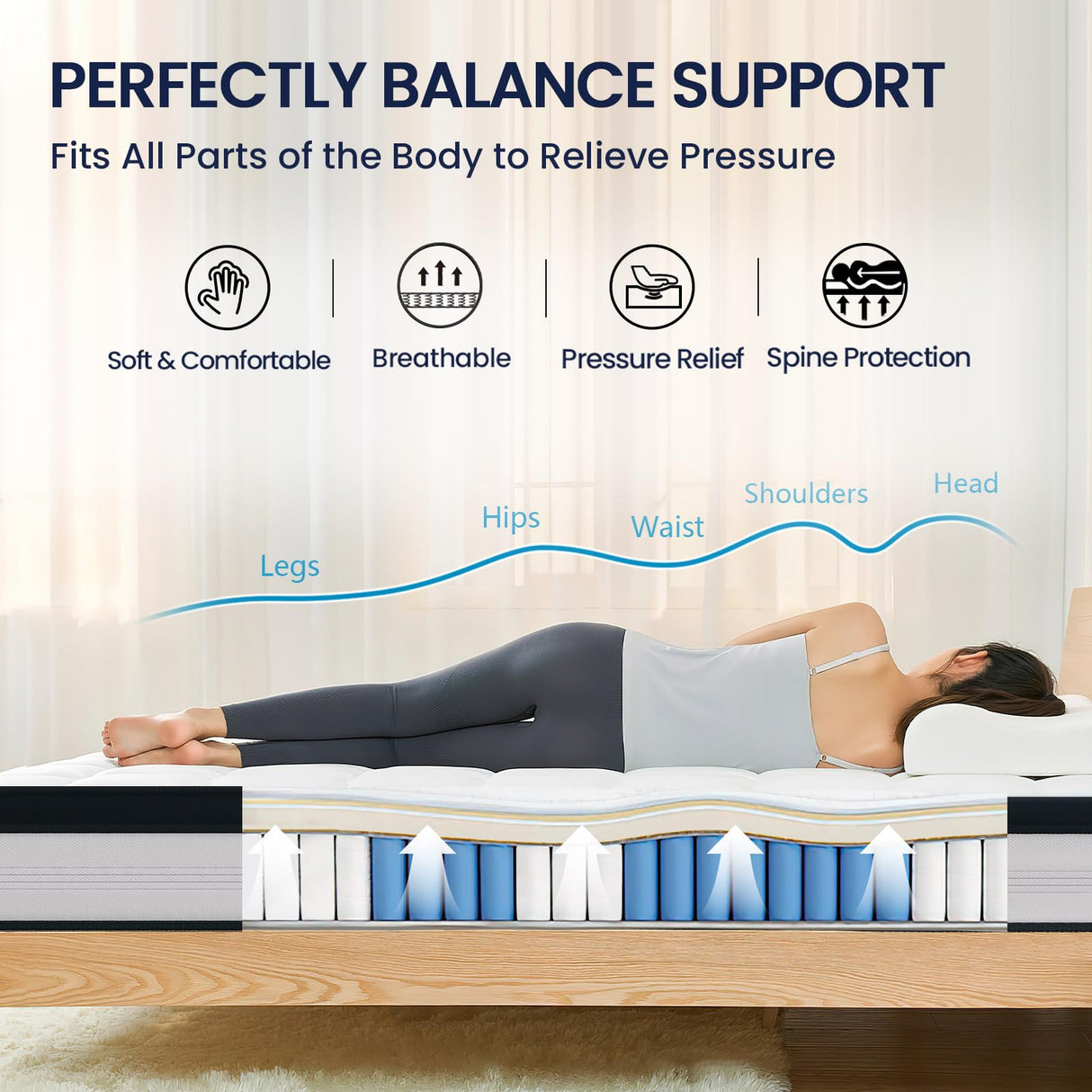 Crayan Queen Size Mattress, 12 Inch Hybrid Memory Foam Mattress in a Box, Pocket Springs Mattress with Motion Isolation and Pressure Relieving, CertiPUR-US, 100 Night Trial Crayan