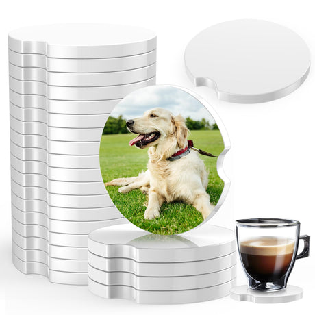 Sublimation Car Coasters Blanks, Absorbent Ceramic Car Coasters Sublimation Blanks for Cup Holders, Absorb Spills to Keep Cupholders Clean Valyria