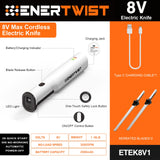 ENERTWIST Cordless Rechargeable Electric Knife 1S Quick Start One-Hand Operation with 4 Stainless Steel Blades and Safety Lock Button, Carving Bread, Meats, Turkey, Crafting Foam ENERTWIST