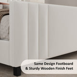 Albott King Size Platform Bed Frame, Upholstered Bed with Vertical Channel Tufted Wingback Headboard & Footboard, Premium Velvet, No Box Spring Needed, Cream Albott