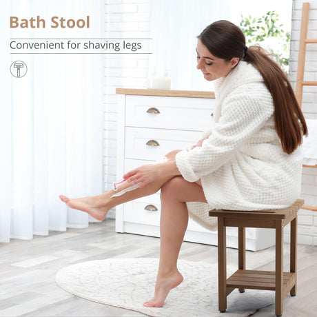 LUE BONA HDPS Shower Bench Seat with Shelf, Brown Shower Stool for Inside Shower Waterproof, Bath Shower Stool Chair for Spa Bathroom, Weather Resistant/Non-Slip/Handles/Indoor or Outdoor Us LUE BONA