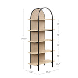 Nathan James Amara Bohemian 5-Shelf Etagere Bookcase, Rattan Open Bookshelf with Arch Top, Light Oak/Matte Black Nathan James