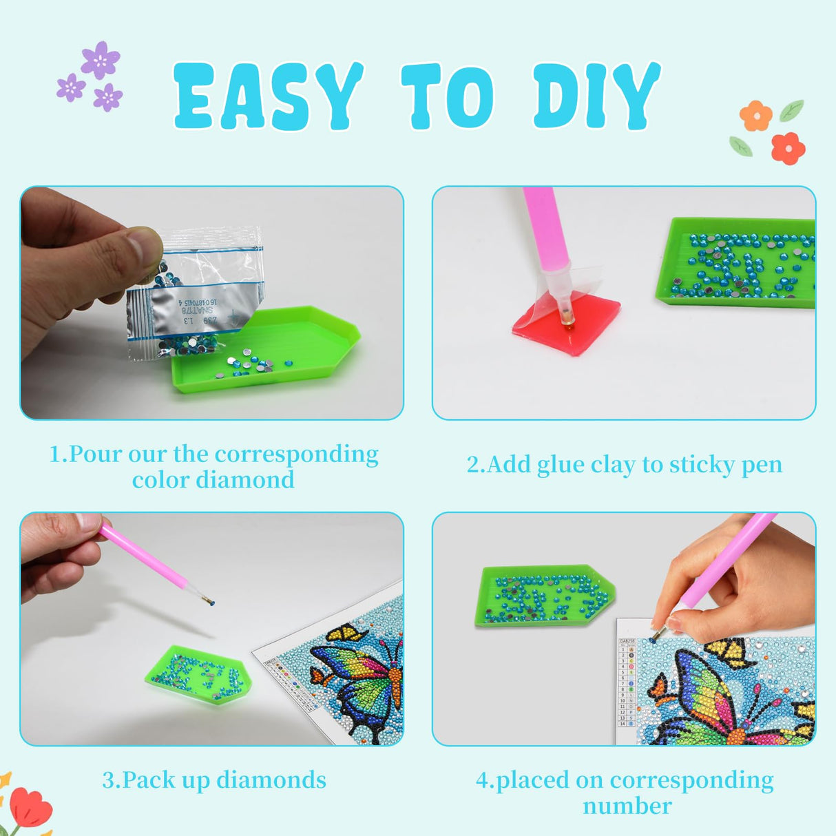 Libfx Diamond Art Kits for Kids 4 PCS Diamond Art for Girls Boys Beginners Arts and Crafts for Kids Ages 8-12 (Cat Butterfly Unicorn Deer) Libfx