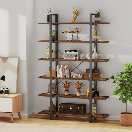 FRAPOW Vintage Industrial Rustic 6-Tier Bookshelf - 83-Inch Tall Bookcase for Home & Office Storage FRAPOW
