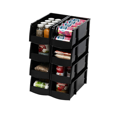 IRIS USA Plastic Shelf Bins Stackable Open Front Storage Bins Plastic Hanging Organizer Bin Caddy Basket for Hardware Crafts, Small Parts, Nuts and Bolts, Tool Storage - Large Black 8 Pack