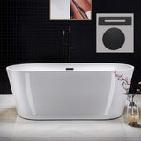WOODBRIDGE 67" Acrylic Freestanding Bathtub Contemporary Soaking Tub, White Acrylic (Matte Black Drain/Overflow), B0013-MB-Drain &O WOODBRIDGE