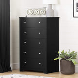 South Shore Vito Collection 5-Drawer Dresser, Black with Matte Nickel Handles, Pure Black South Shore