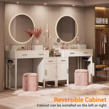 Vanity Desk with 4 Storage Drawers - Modern Makeup Vanity Table with Charging Station, White Vanity Desk with Reversible Cabinet Dressing Table Set with Divided Organizers for Women Girls, White Besiost