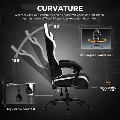 GTPLAYER Gaming Chair with Footrest, Computer Chair for Kids and Adults Office Chair, High Back Ergonomic PC Chair with Lumbar Support by GTRACING (White)