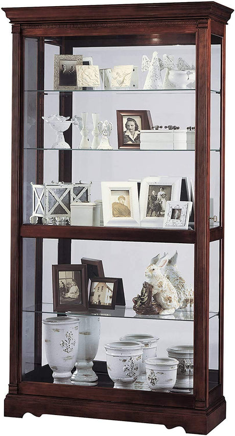 Howard Miller Dublin Curio Cabinet 680-337 – Windsor Cherry Finish Home Decor, Four Glass Shelves, Five Level Display Case with Locking Slide Door & Halogen Light Howard Miller