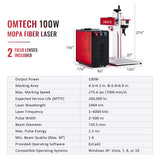 OMTech 100W Fiber Laser Engraver with Rotary Axis, LightBurn Compatible MOPA Laser Marking Machine with 4.3x4.3 and 7x7 Lenses for Metal Color Marking, Solid State Laser Etching Machine for Gold Steel OMTech