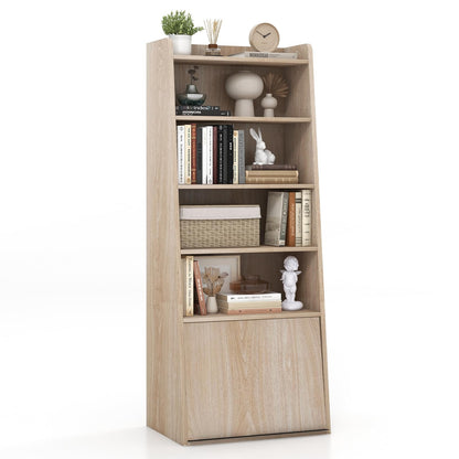 Tangkula Natural 6-Tier Bookcase with Adjustable Shelves and Flip-Up Door - WoodArtSupply