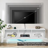 HOMMPA Floating TV Stand with Led Light for 63 Inch TVs Wall Mounted Led Entertainment Center with High Gloss Storage Modern Floor White Mounted Media Console for Living Room HOMMPA