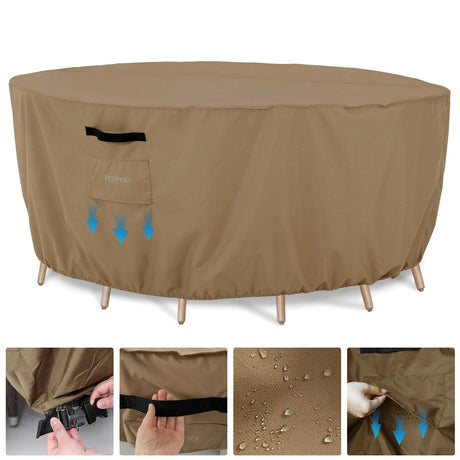 Tempera Outdoor Round Table Cover , Sectional Sofa , Dining Set cover , Anti-Fading , Waterproof Patio Cover for Outdoor Furniture, 96"D x 27.8"H, Taupe Tempera