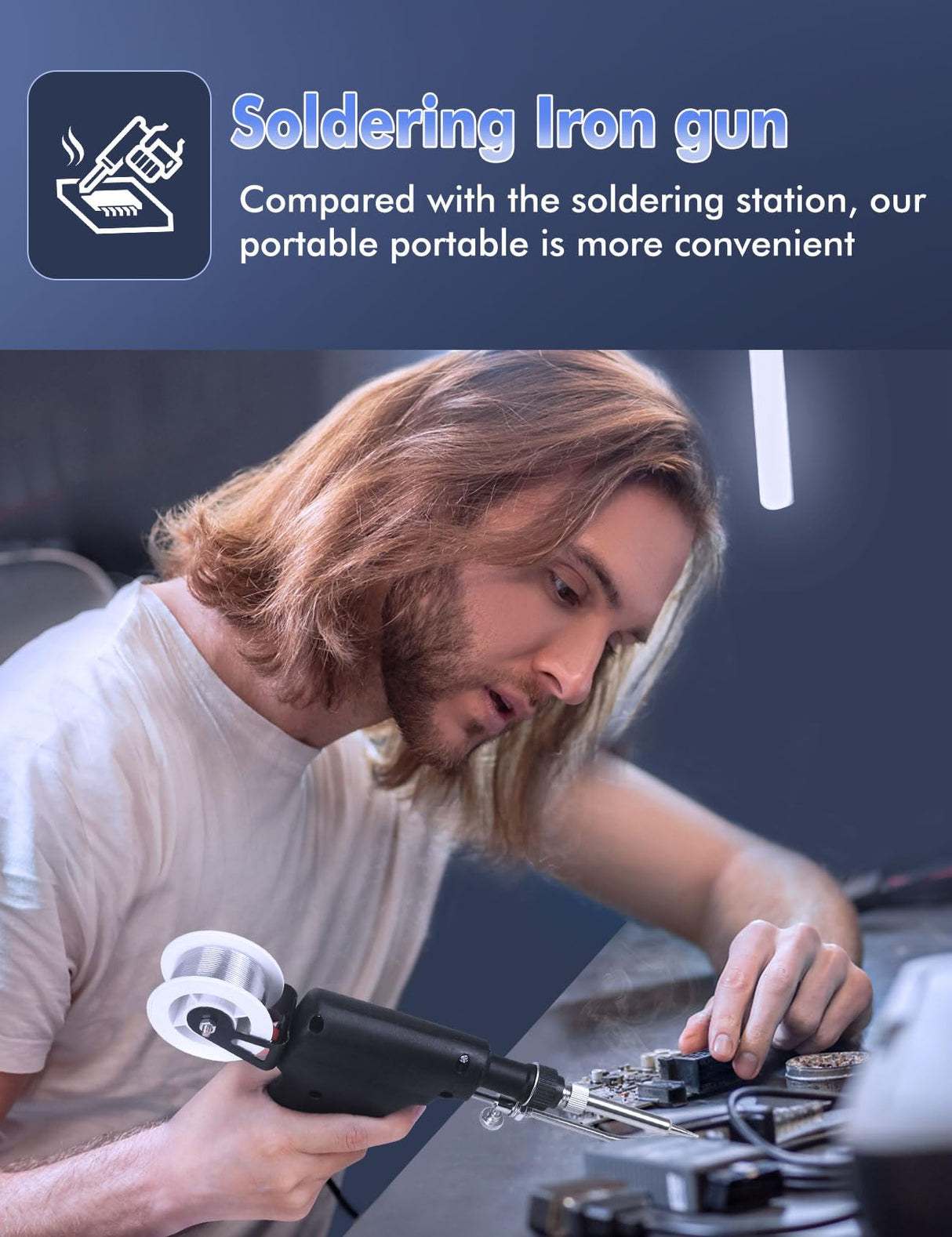 Soldering Iron Kit Electric Solder Guns Set 80W Precision Electronics Tools for Jewelry Making, Stained Glass, PCB Wire Repair, Adjustable 500-896°F, One-Handheld Automatic Send Tin Feed NEWACALOX