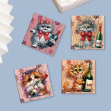 Ceitura 6Pcs Catoon Cat with Wine DIY Diamond Art Painting Crafts Rhinestone Painting Making Greeting Card Making Kit Postcard for Holiday Christmas New Year Party Favors 11.81 * 5.91 inch C'eitura