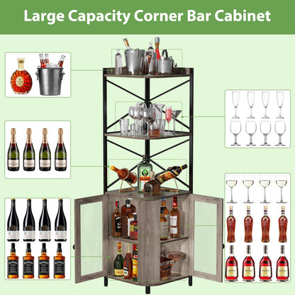 SEPTBOT Corner Bar Cabinet, Liquor Cabinet with RGB LED Light, 5 Tier Corner Cabinet with Adjustable Shelf for Mini Bar, Living Room, Home, Small Space