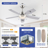 Ceiling Fans with Lights and Remote/APP Control,50“ Modern Ceiling Fan with Quiet Reversible DC Motor, 5 Dual Finish Blades,Dimmable 3-Color LED Fandelier for Indoor Bedroom,Livingroom Nickel Hounberi