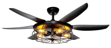 Ohniyou Ceiling Fans with Lights and Remote - 52 Inch Farmhouse Ceiling Fan with Caged Light Fixture - Black Industrial Outdoor Ceiling Fan Lights for Patio, Living Room, Kitchen & Bedroom Ohniyou