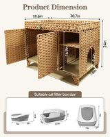 Forotone Cat Litter Box Enclosure, Hidden Cat Washroom Furniture with Litter Mat, Rattan Indoor Large Pet House with Door, for Living Room, Bedroom, Balcony Forotone