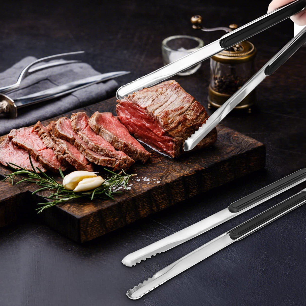 4 Pack Premium Stainless Steel Kitchen Tongs, Serving Tongs for Cooking, XEVOM Metal Food Tongs with Non-Slip Grip, Heat Resistant Grill Tongs 10 inch XEVOM