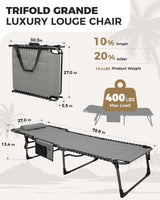 KingCamp Oversized Tanning Chair, Extra-Wide Padded Folding Chase Lounge Chairs Portable Adjustable 5-Position 400lbs Heavy Duty Lounger with Double-Layer Oxford for Outdoor Beach Patio Sun Pool KingCamp