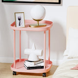 villertech Side Table with Wheels, End Table Living Room Plastic Mobile Sofa Side Table Small Night Stand Bedroom Pink villertech