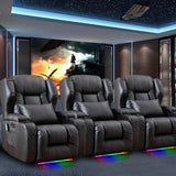3PC Power Recliner Chair Set of 3 with Massage and Heat - Home Theater Seating Seats with LED Lights, Game Movie Theater Recliner Sofa Chairs for Living Room Reclining Chair with Cup Holder/USB SAMERY