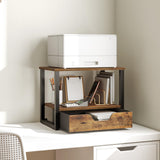 YATINEY Desktop Printer Stand, 2-Tier Printer Table with Non-Woven Drawer, Multi-Purpose Desk Organizer for Home Office, Under Desk Open Organizer Shelf, Rustic Brown PS01BR YATINEY