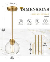 Audickic Brass Pendant Lights Kitchen Island 2 Pack, Farmhouse Gold Pendant Light with Clear Glass Globe Shade, Kitchen Island Lighting for Dining Room Entryway, AD-22280-1P2-GD-C Audickic