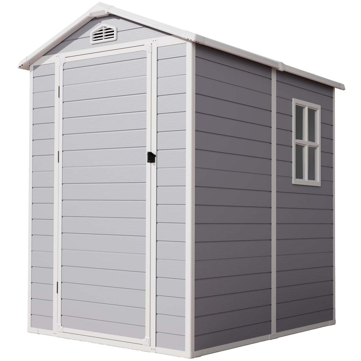 Devoko 6x4 FT Resin Shed, Plastic Shed with Floor Lockable Doors Window & Vents, Outdoor Storage Shed for Backyard Patio Lawn Pool (Grey & White) Devoko