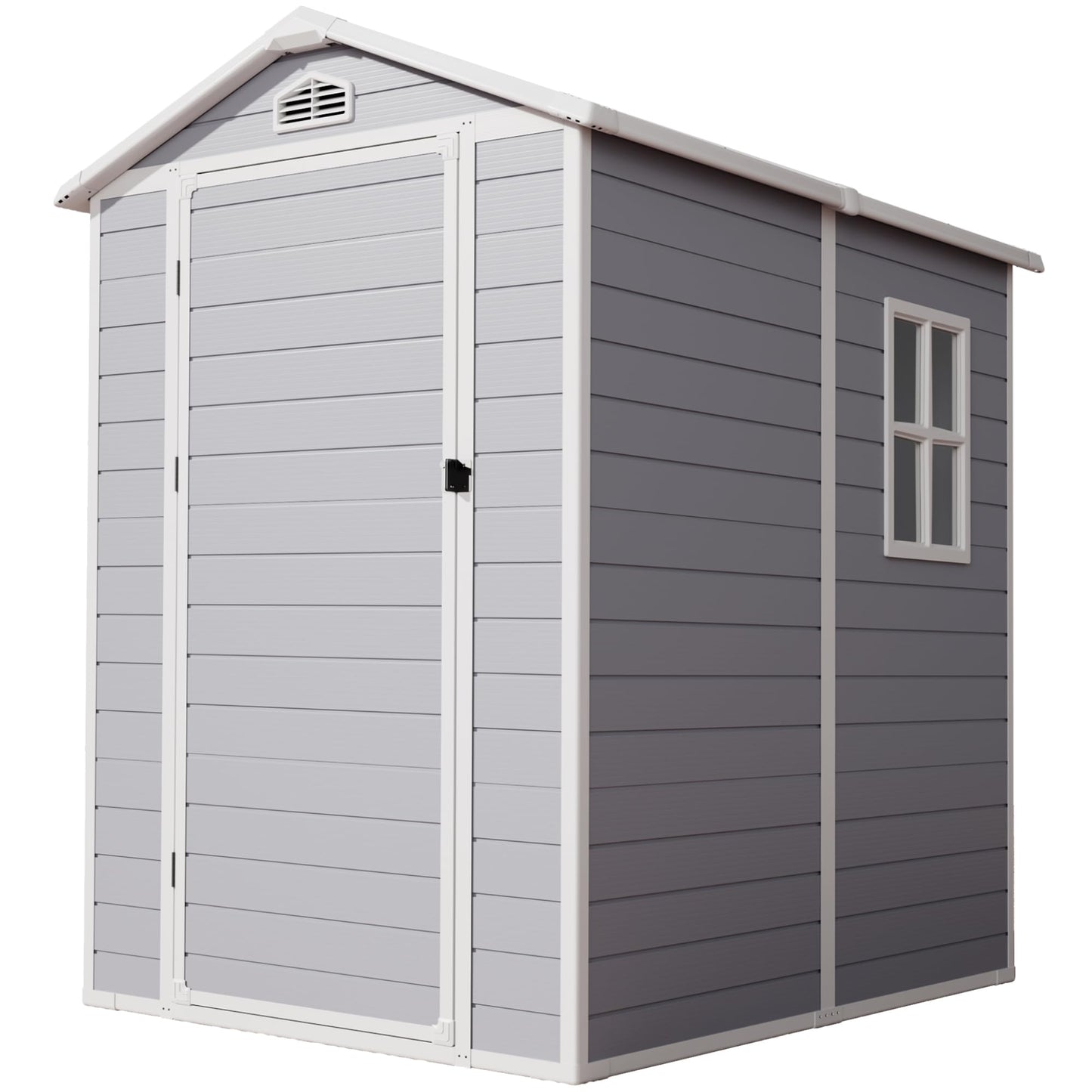 Devoko 6x4 FT Resin Shed, Plastic Shed with Floor Lockable Doors Window & Vents, Outdoor Storage Shed for Backyard Patio Lawn Pool (Grey & White)