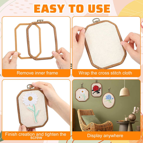 Qunclay 9 Pcs Large Embroidery Hoop Frame Decorative Imitated Wood Display Frame Circle Oval Octagonal Cross Stitch Hoop Ring for Art Craft DIY Sewing and Hanging Ornaments Decor(Mixed Shape) Qunclay