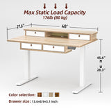 TIQLAB 48 * 28 Inch Standing Desk with Four Drawers, Electric Sit Stand Table, Stand Up Desk Adjustable Height with Storage Shelf, Splice Board, Maple TIQLAB